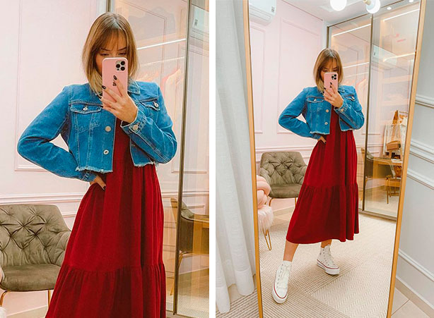 vestido vermelho com decote