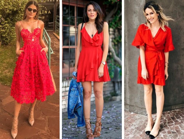 vestido vermelho com jaqueta jeans