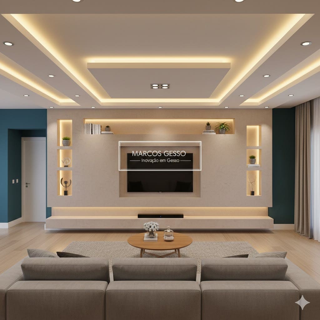 parede de gesso com tv