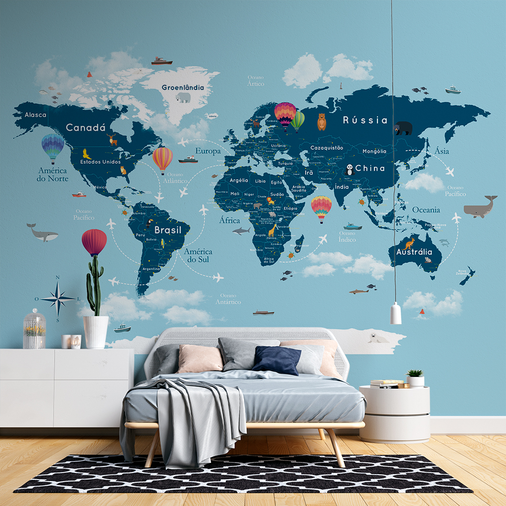 papel de parede mapa mundi infantil