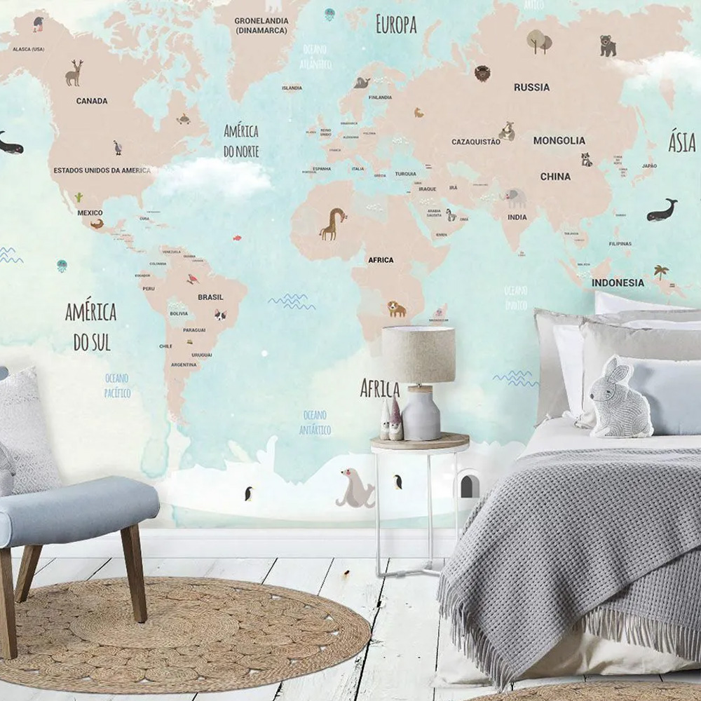 papel de parede mapa mundi com animais