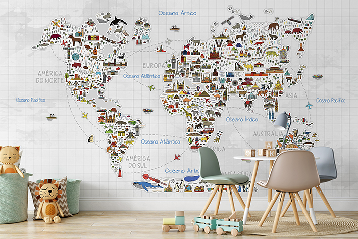 papel de parede mapa mundi mural