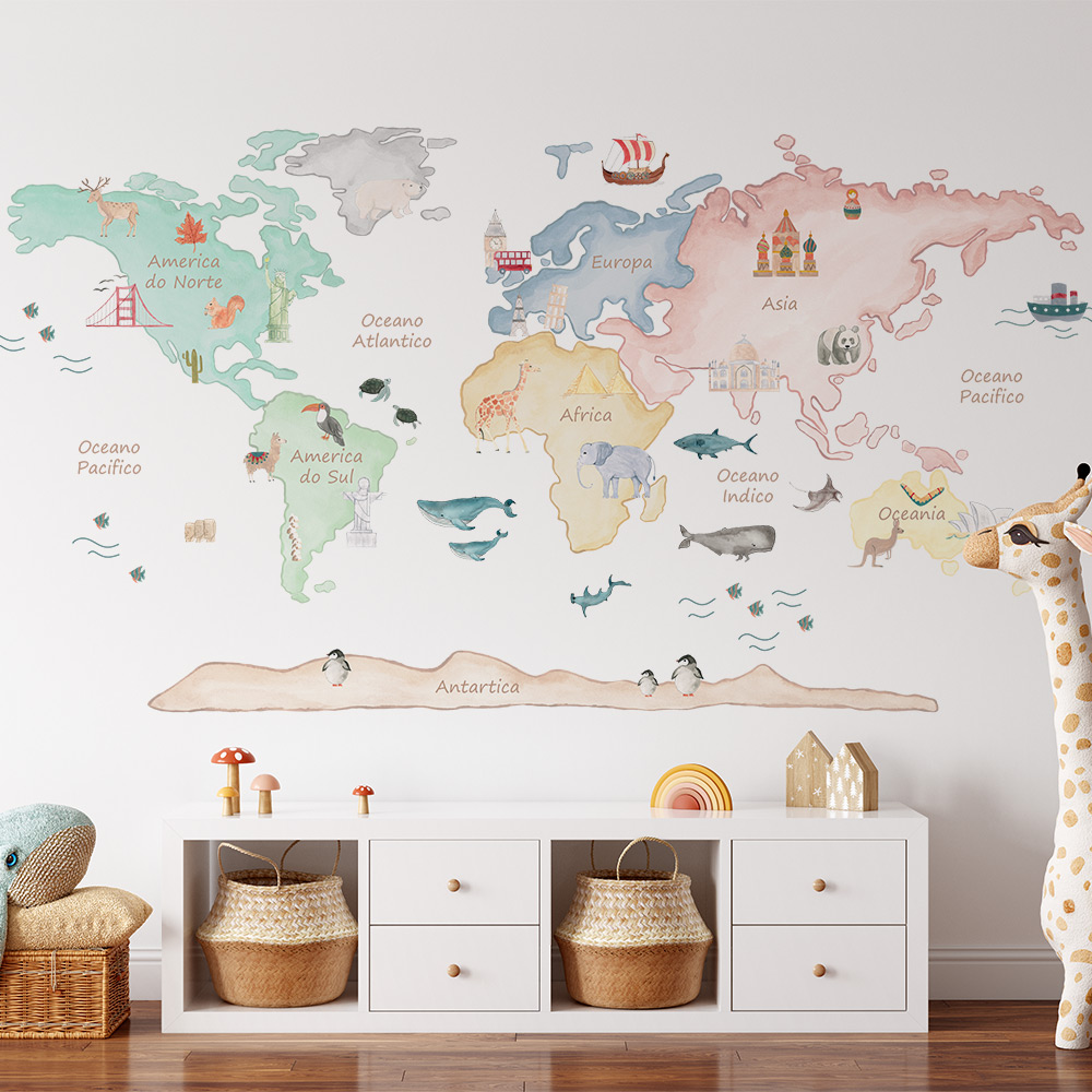papel de parede mapa mundi para quarto