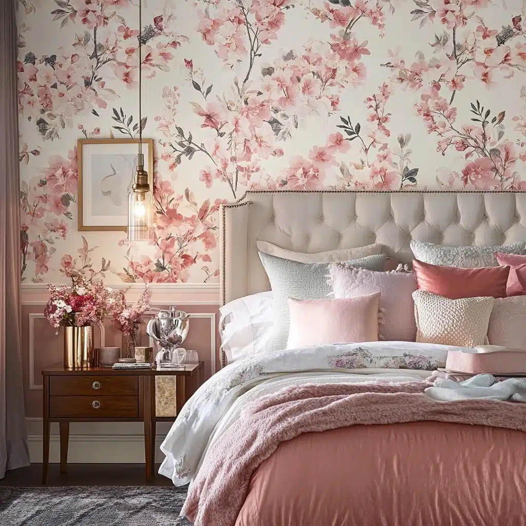 papel de parede quarto feminino com flores