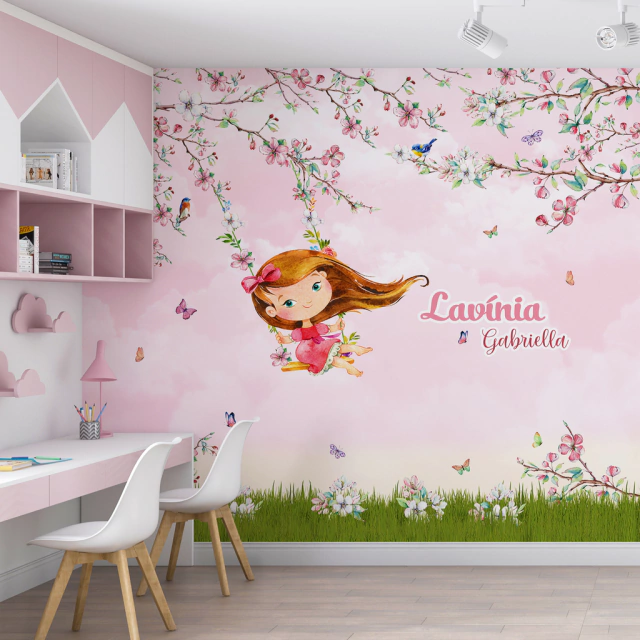 papel de parede quarto feminino com estampa de passarinho
