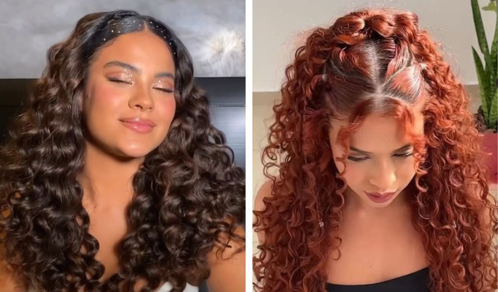 penteados para cabelo cacheado longo