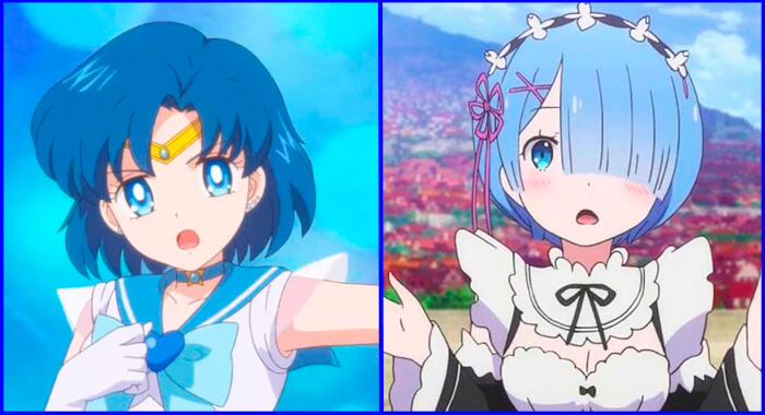 personagens de cabelo azul