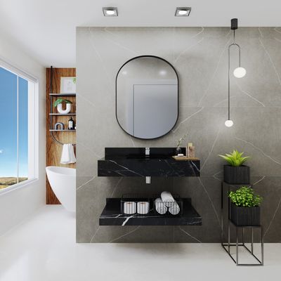 Pia de banheiro de porcelanato marmorizado