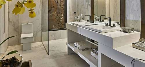 Pia de banheiro de porcelanato preto