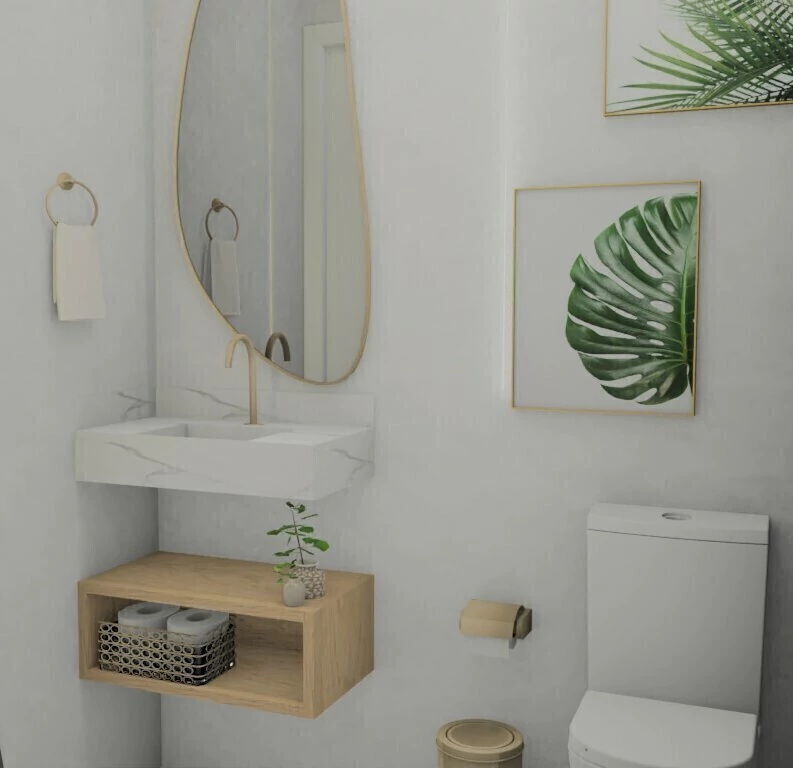 Pia de banheiro de porcelanato com cuba esculpida