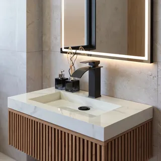 Pia de banheiro em porcelanato com ralo oculto