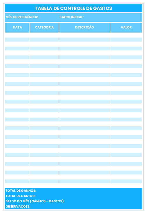 Planilha De Controle Financeiro Para Imprimir