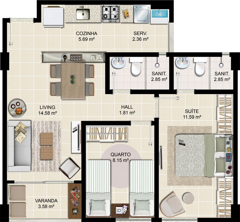 planta apartamento 2 quartos duplex