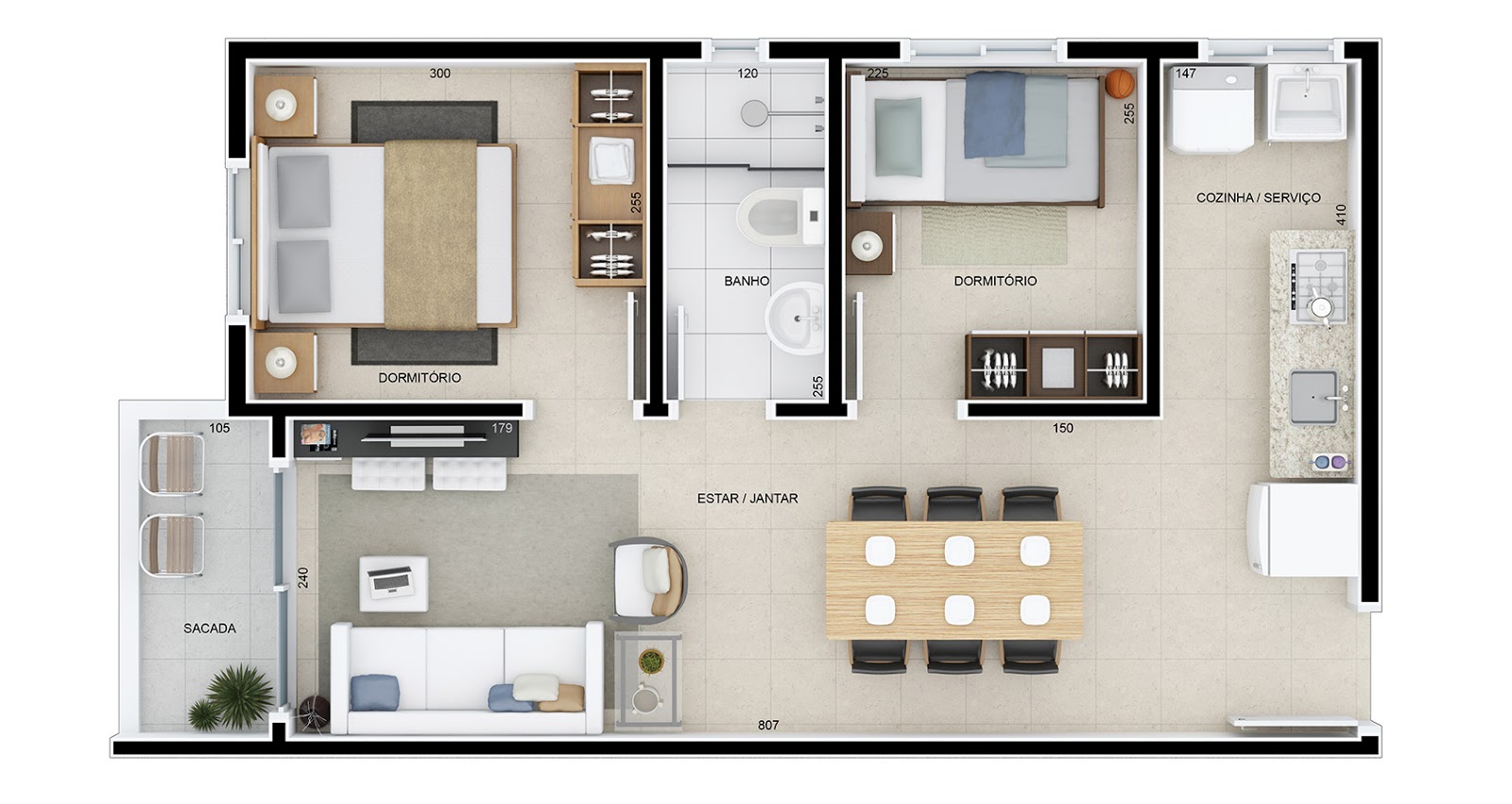 planta apartamento 2 quartos pequeno