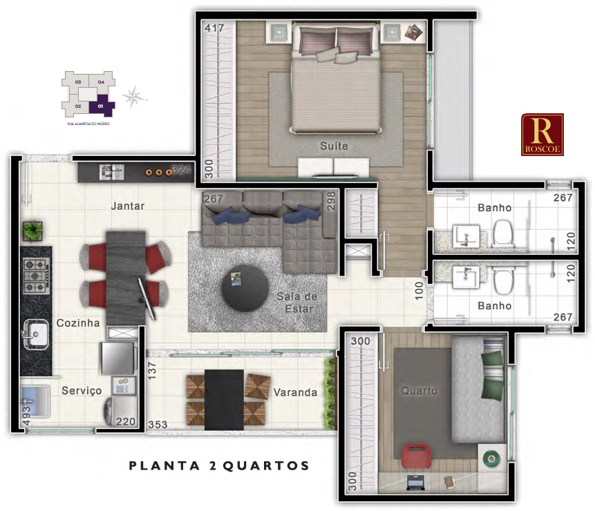 planta apartamento 2 quartos 50m2