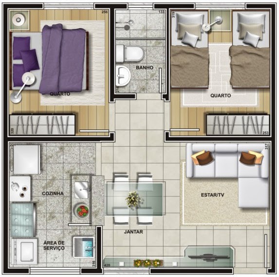 planta apartamento 2 quartos 50m2