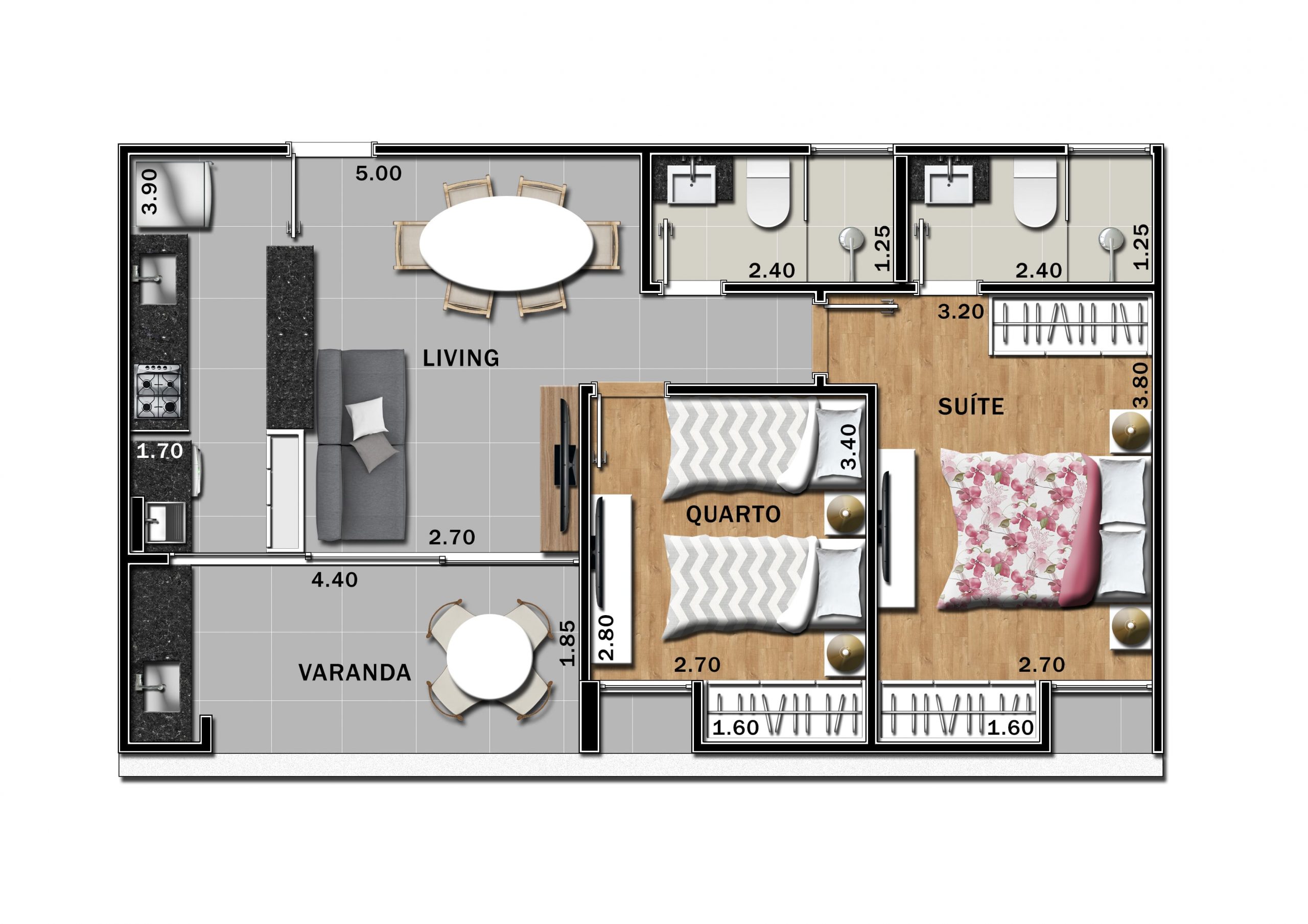 planta apartamento 2 quartos 60m2
