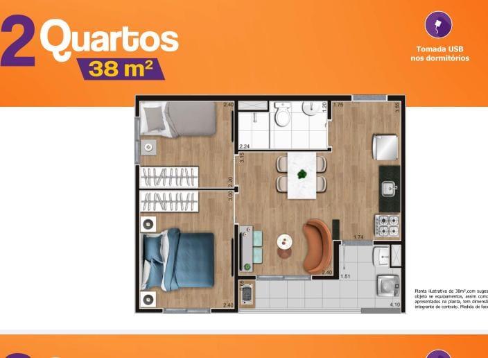planta apartamento 2 quartos 70m2