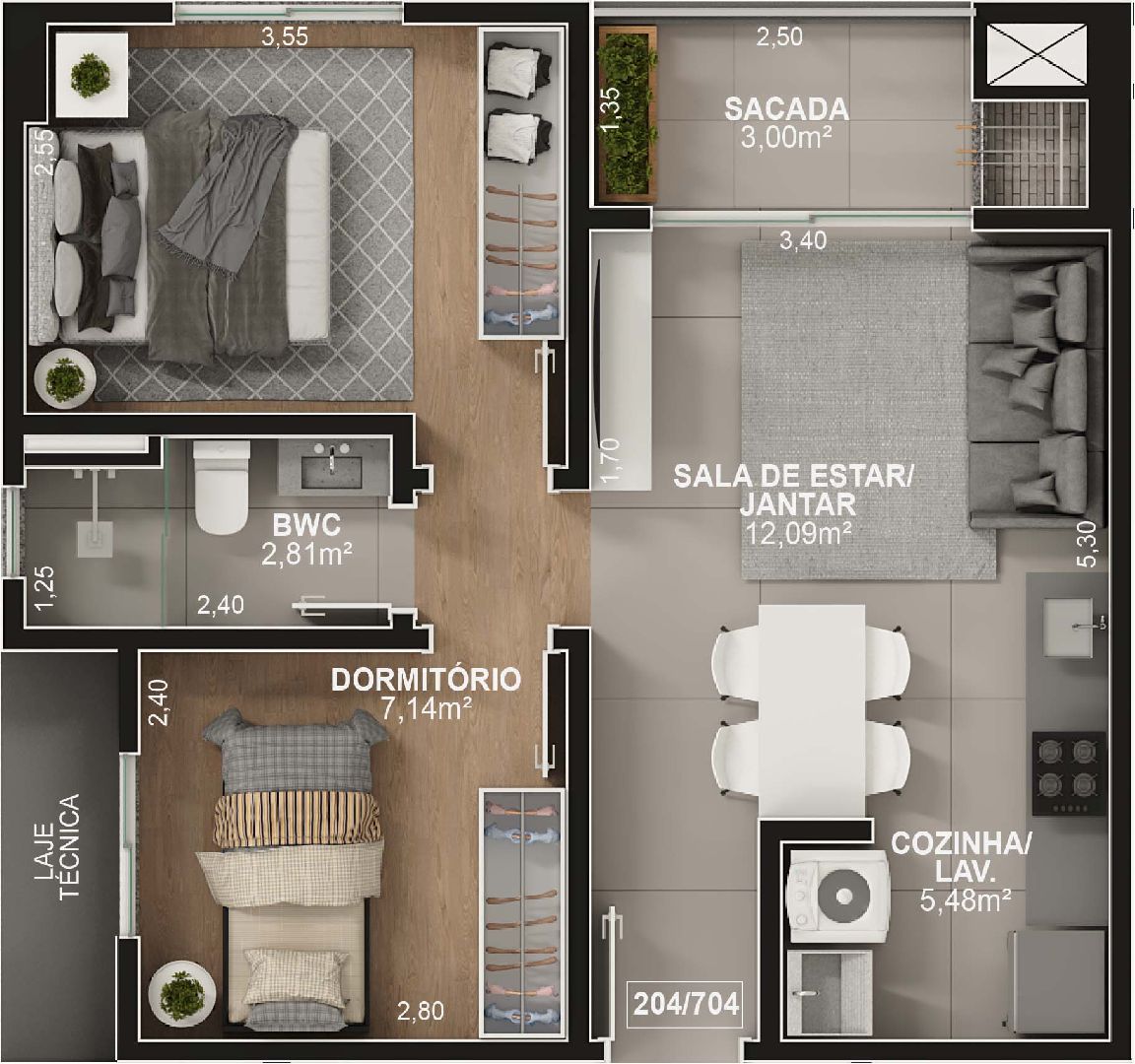 planta apartamento 2 quartos 80m2