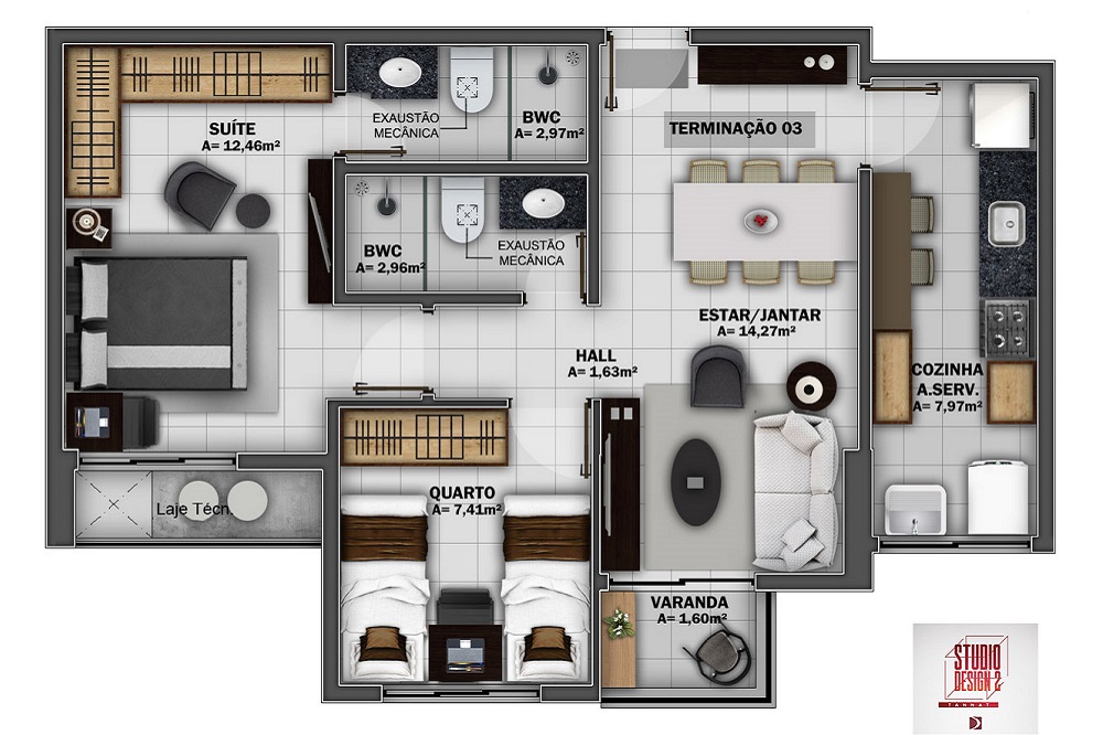 planta apartamento 2 quartos varanda gourmet