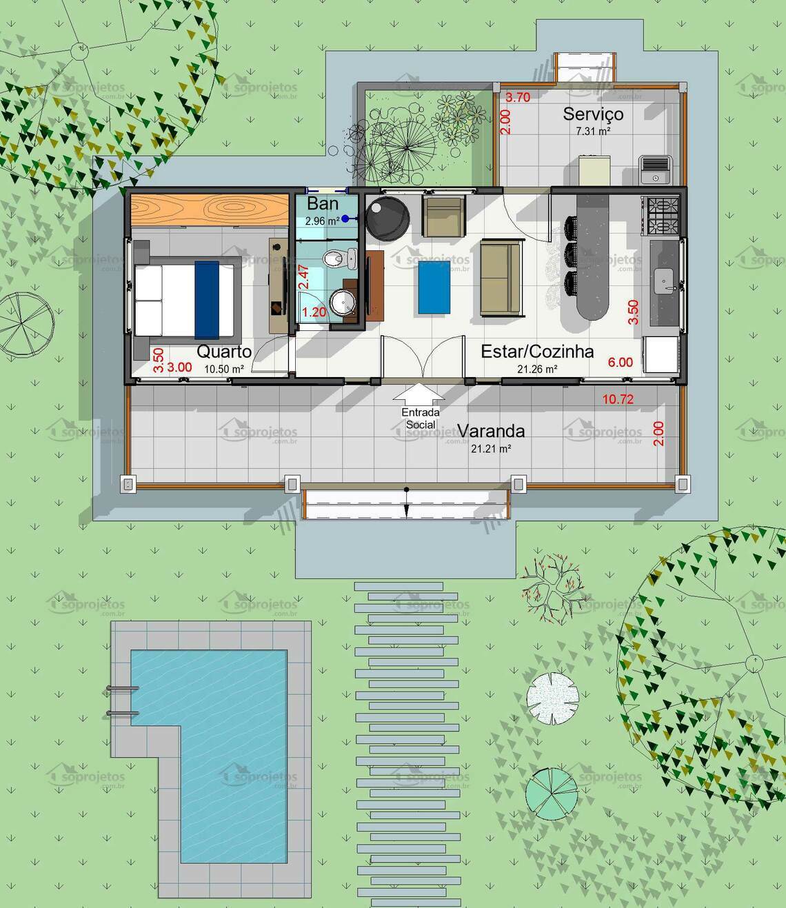 Projeto chalé 1 quarto com varanda