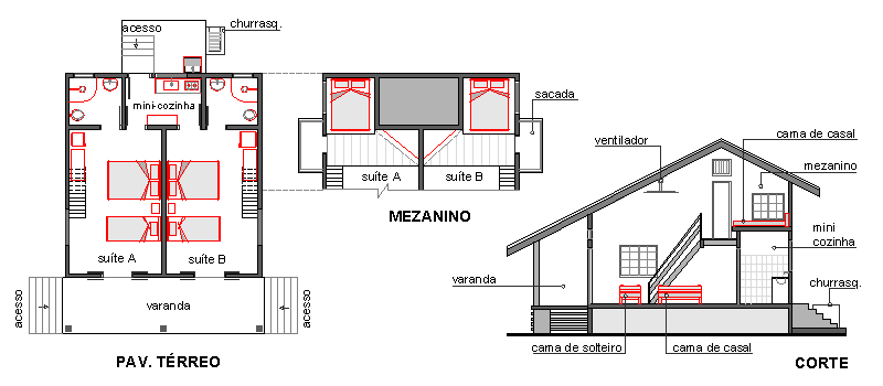Projeto chalé 1 quarto com varanda