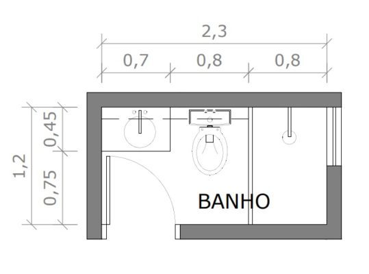 planta banheiro retangular pequeno