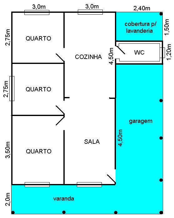 planta de casa 3 quartos moderna