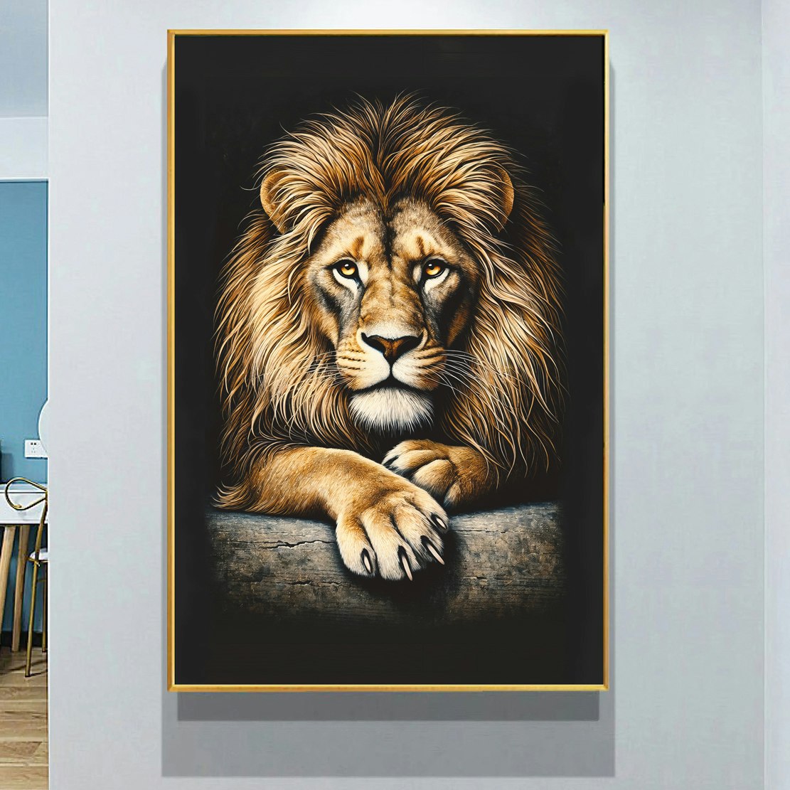 quadro decorativo leão preto e branco