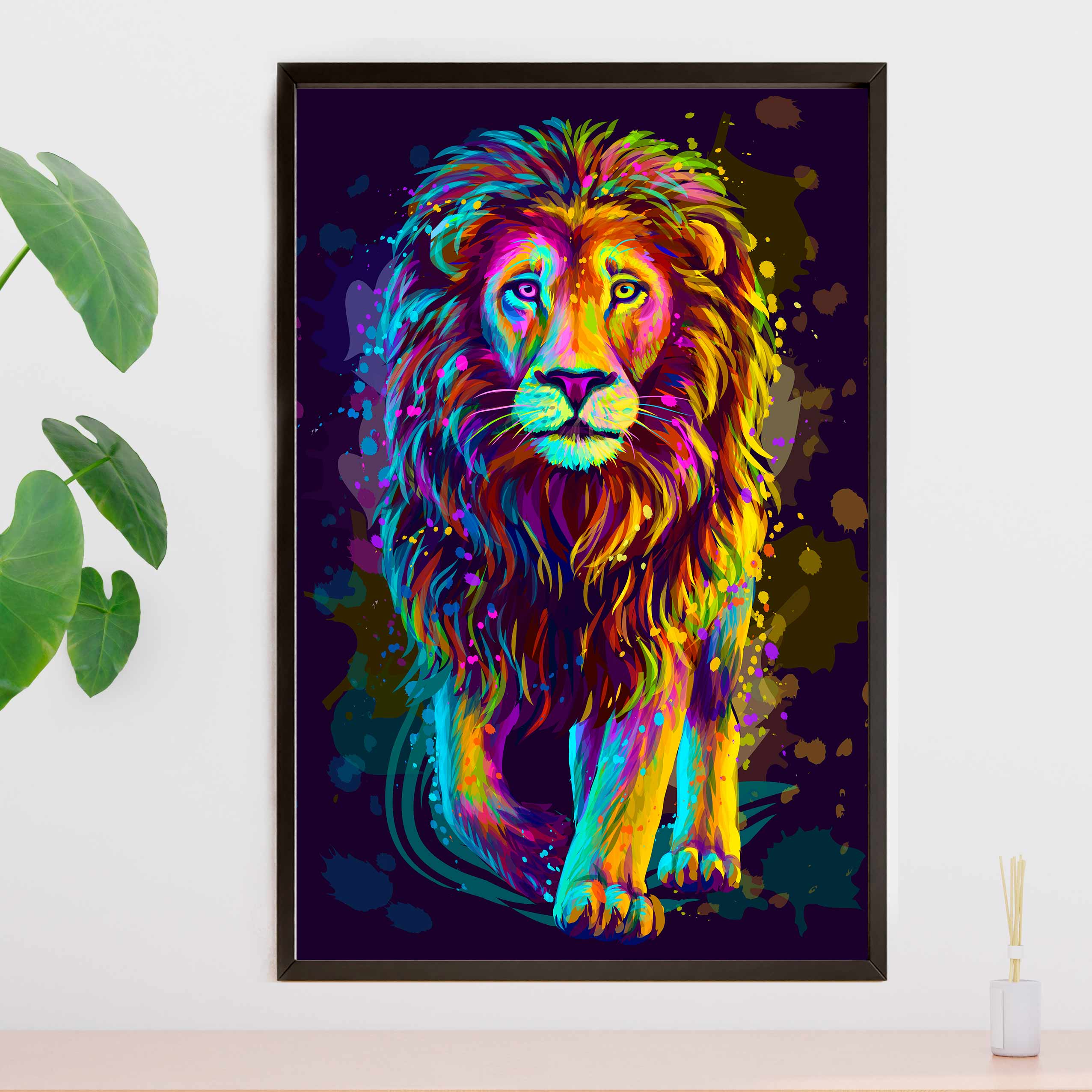 quadro leão decorativo escritório