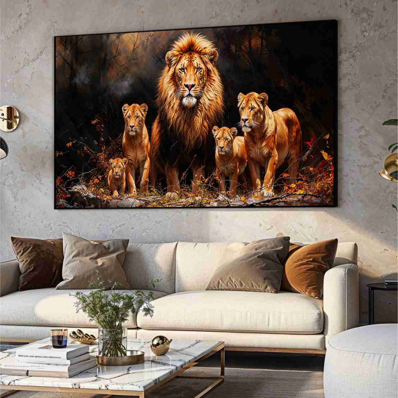 quadro leão preto e branco com frase