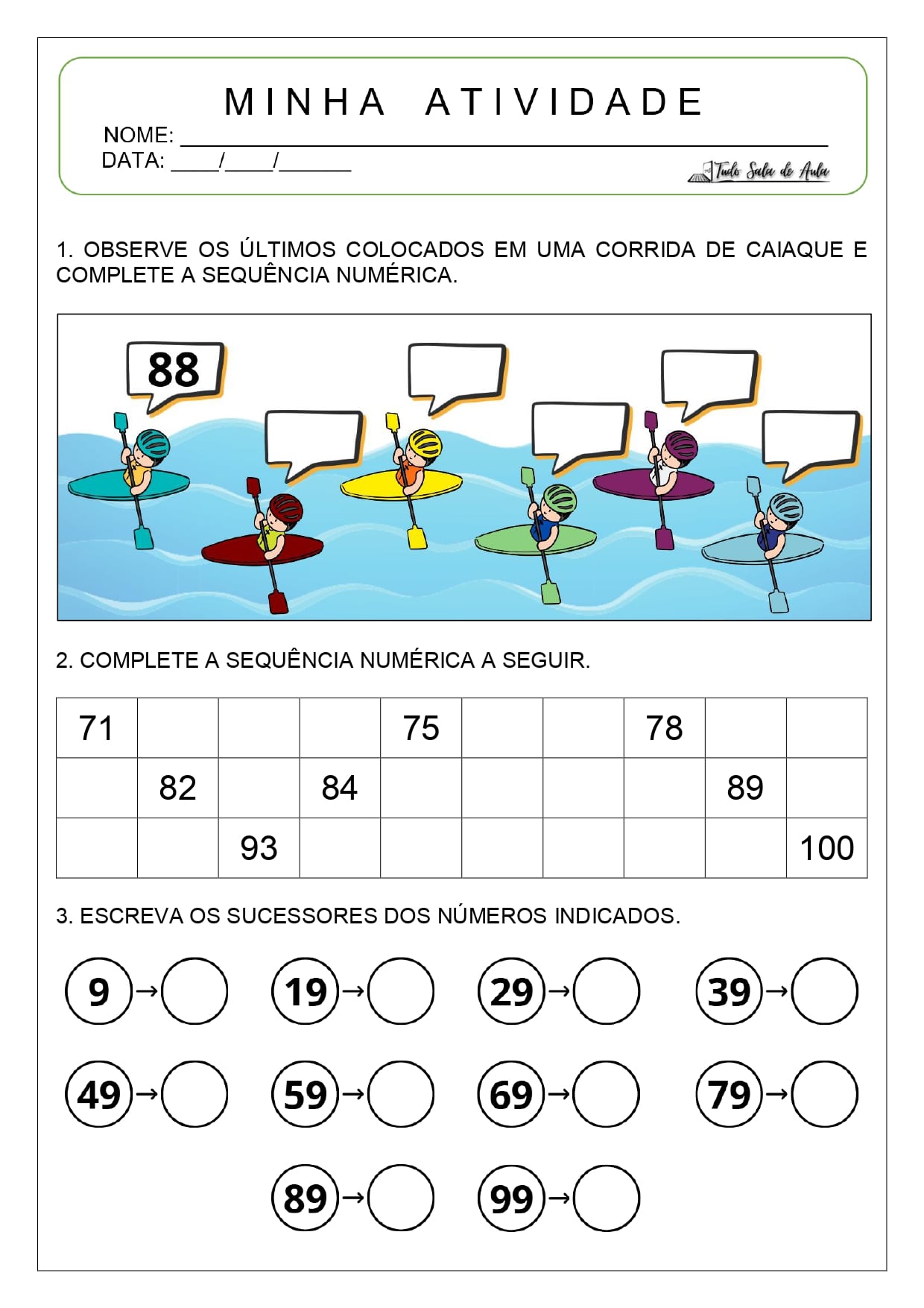 sequência numérica até 100