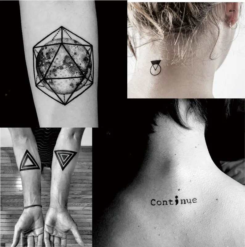 tatuagem ponto e virgula fineline ou traço grosso