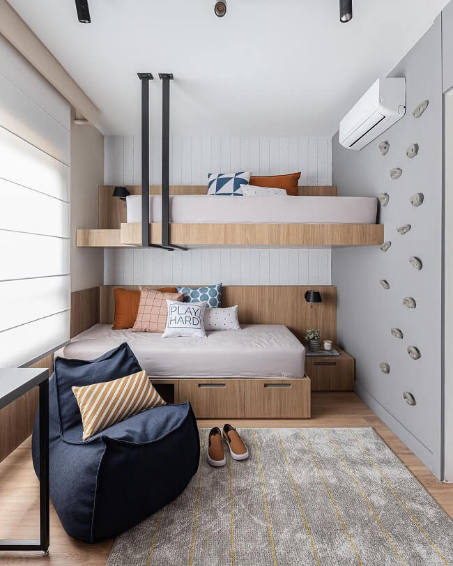 cama suspensa com iluminação integrada