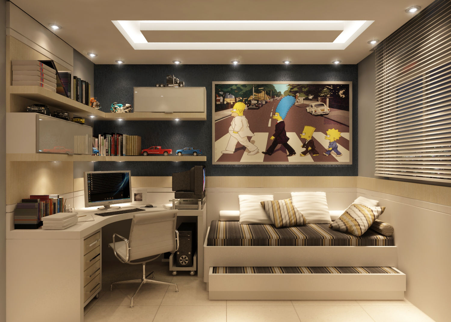 Quarto de solteiro planejado com cama de solteiro