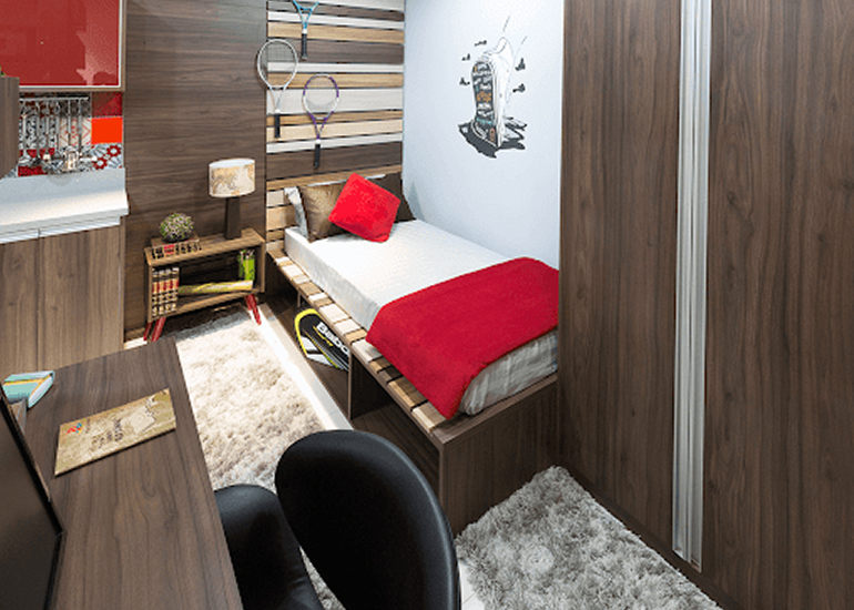 Quarto de solteiro planejado com guarda-roupa