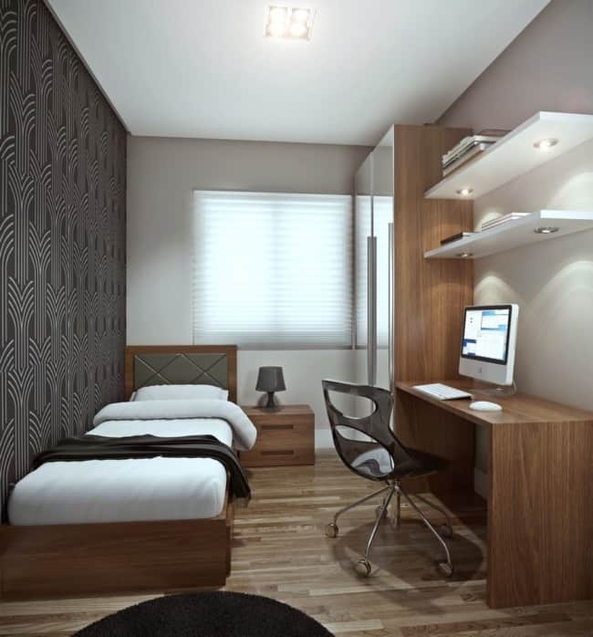Quarto de solteiro planejado com nichos