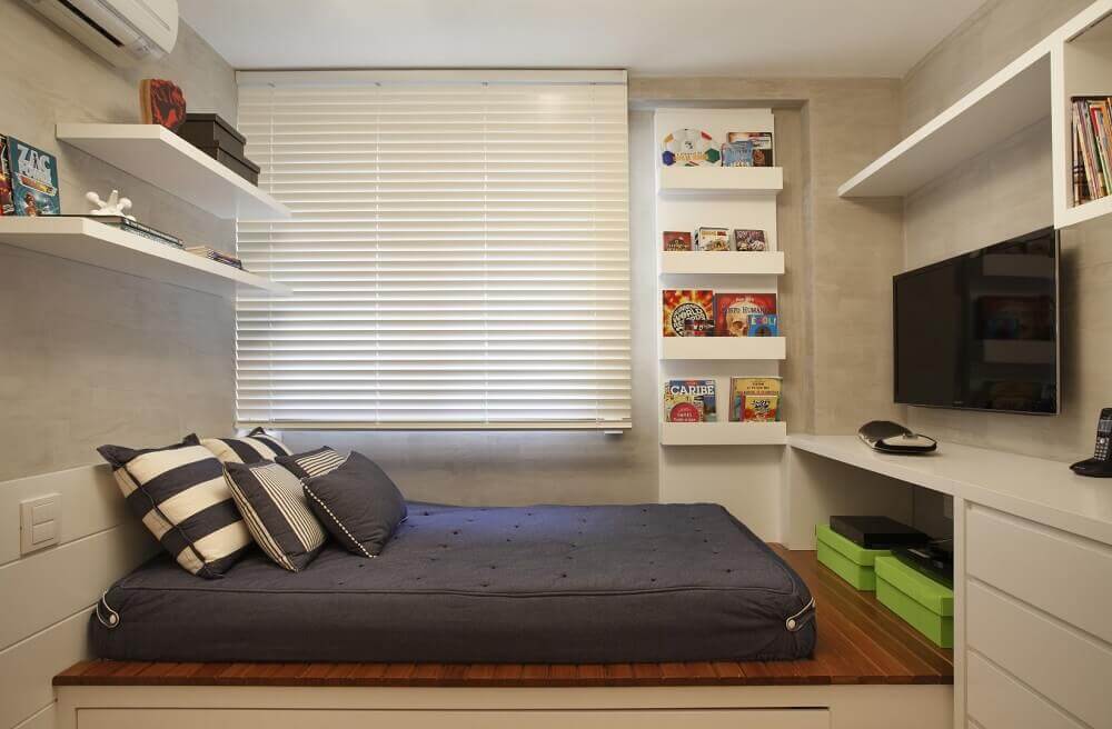 Quarto de solteiro planejado minimalista