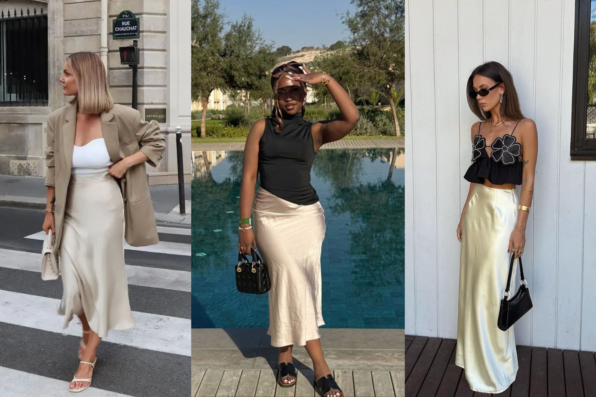outfit ideas silk skirt
