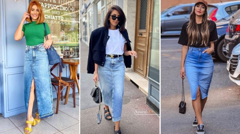 saia jeans midi looks