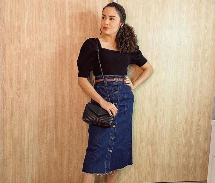 saia midi jeans com camisa