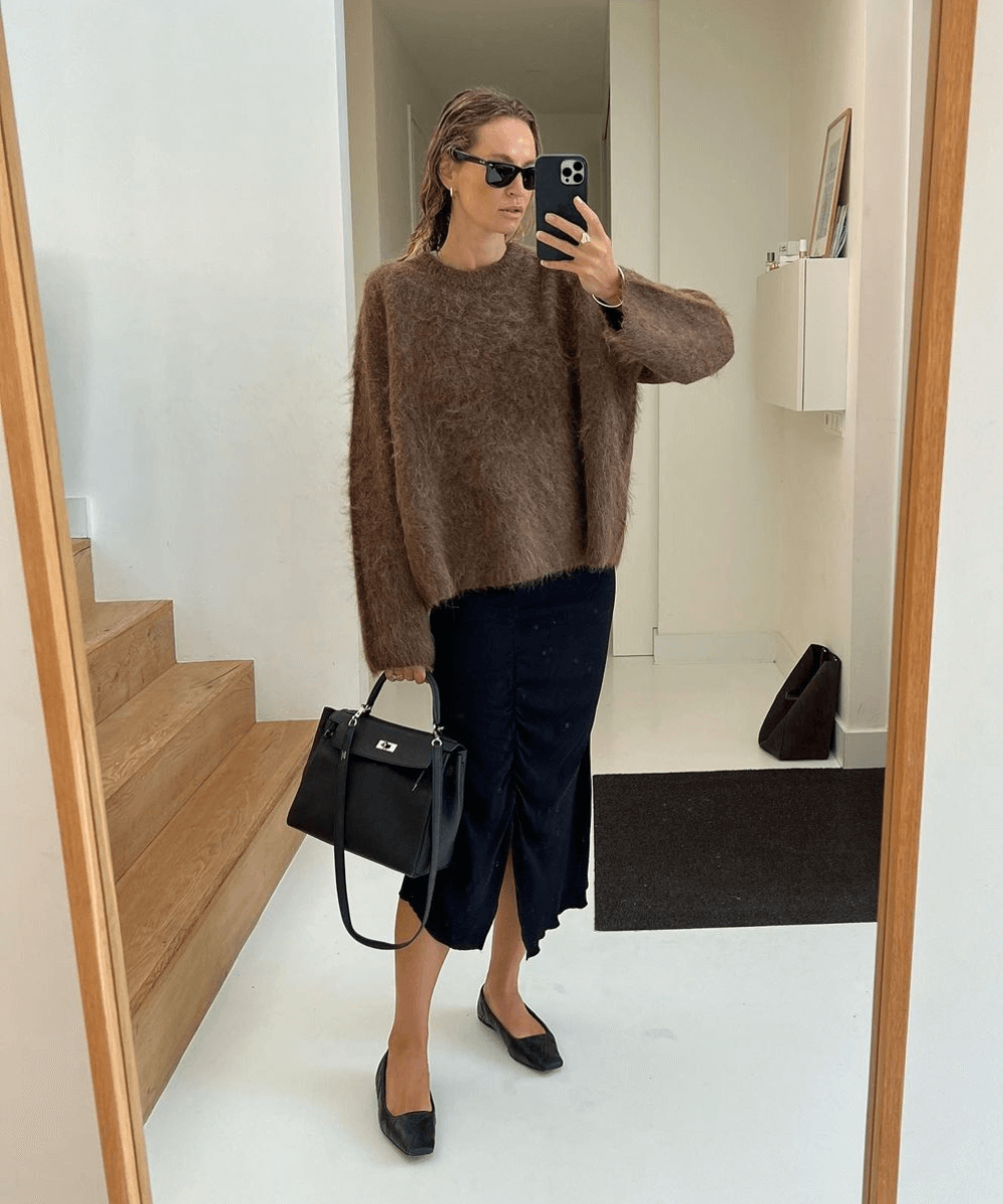 saia preta midi elegante