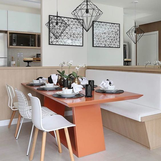 sala de jantar moderna com vidro