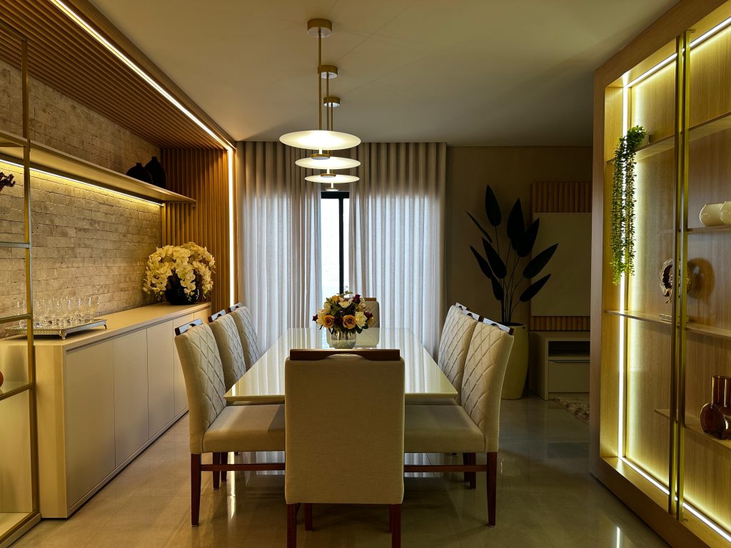 sala de jantar moderna com mármore