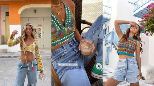 Shorts de crochê com forro