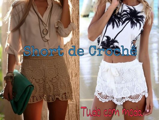Shorts de crochê com técnica 