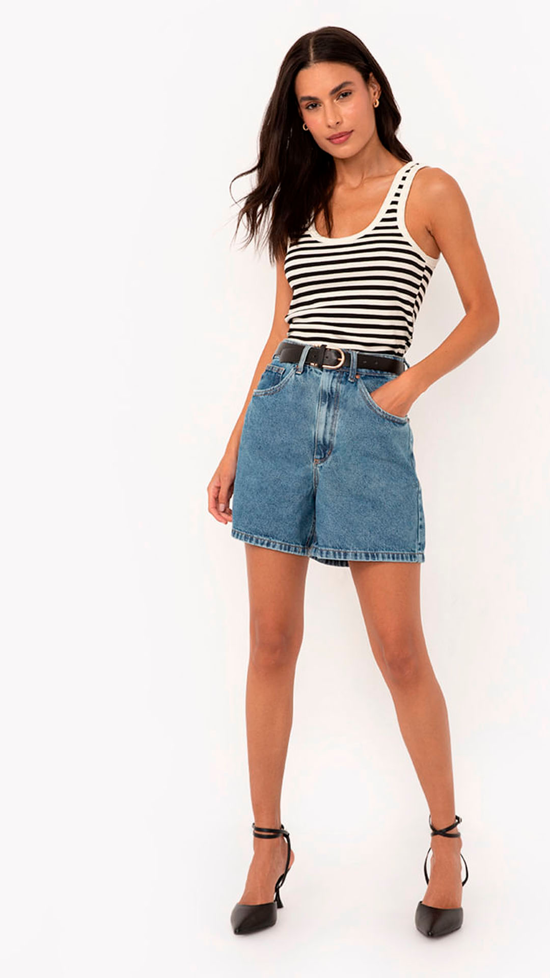 short jeans cintura alta mom
