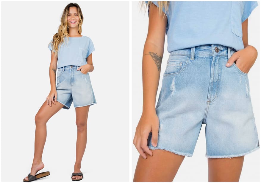 short jeans cintura alta com cinto