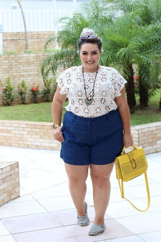 look com short plus size para trabalho