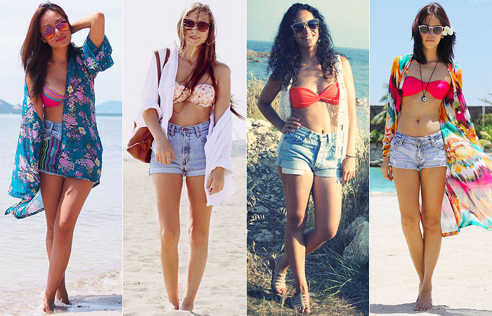 shorts de praia com biquíni